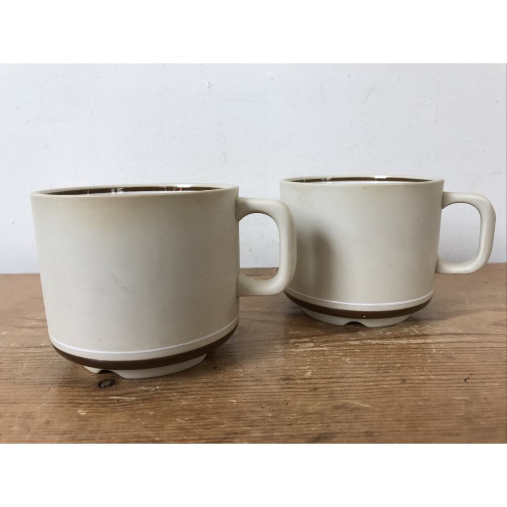 Vintage Set Pair 2 Arita Genesis Japan Beige 5245 Brown Coffee Mugs Tea Cups